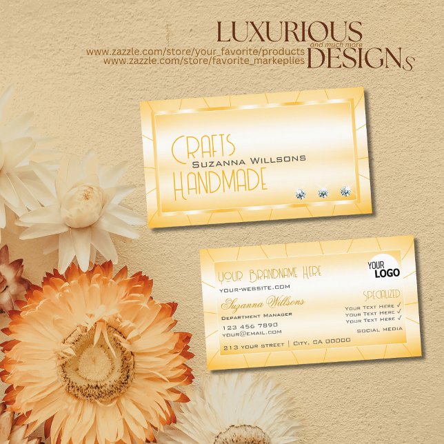 Shimmery Orange mit Diamanten und Logo Luxe Glam Visitenkarte (Von Creator hochgeladen)