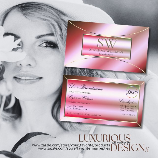 Shimmery Pink Green Ombre mit Monogram und Logo Visitenkarte (Von Creator hochgeladen)