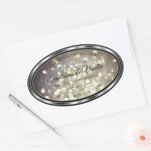 Shimmery Platinum Glitzer Product Labels Diamonds Ovaler Aufkleber
