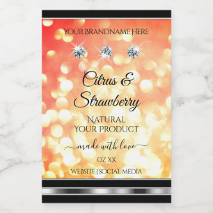 Shimmery Red Gold Glitzer Product Labels Diamonds Lebensmitteletikett