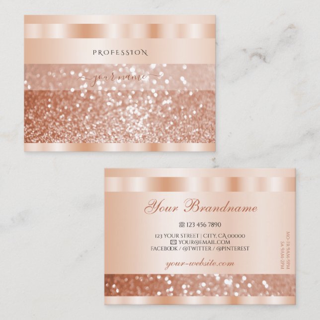 Shimmery Rose Gold Sparkle Glitzer Elegante Luxus Visitenkarte (Vorne/Hinten)