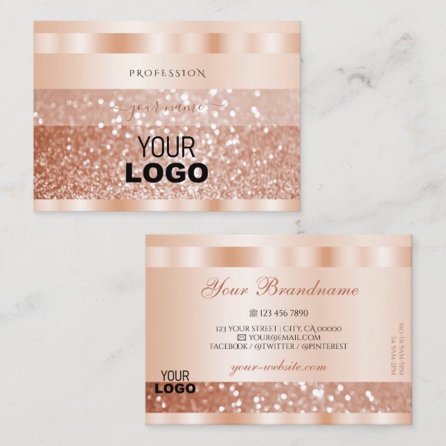 Shimmery Rose Gold Sparkle Glitzer Logo hinzufügen Visitenkarte (Vorne/Hinten)