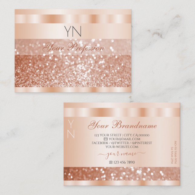 Shimmery Rose Gold Sparkle Glitzer Monogram Luxus Visitenkarte (Vorne/Hinten)