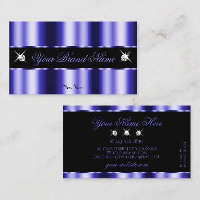 Shimmery Royal Blue Black Sparkle Jewels Stilvoll Visitenkarte (Vorne/Hinten)