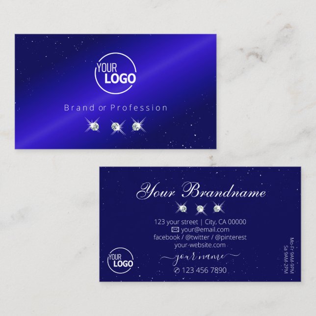 Shimmery Royal Blue Sparkling Diamonds mit Logo Visitenkarte (Vorne/Hinten)
