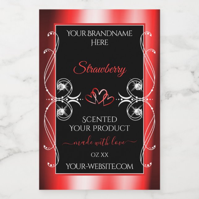 Shimmery Ruby Red Frame Black Product Label Juwele Lebensmitteletikett (Einzelnes Label)