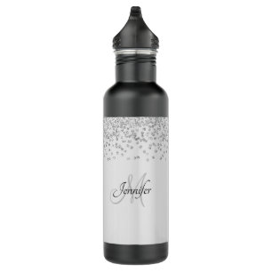 Shimmery Silver Satin & Glitzer Glitzern Edelstahlflasche
