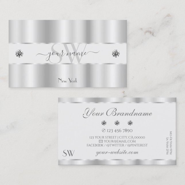 Shimmery Silver Sparkle Jewels Initials Luxuriöse Visitenkarte (Vorne/Hinten)