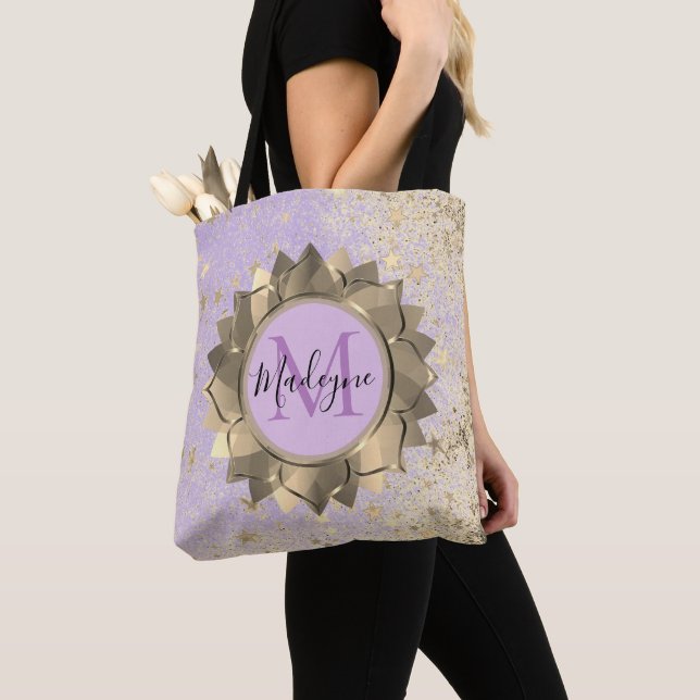 Shimmery Stars Gold Lotus Mandala Monogram Tasche (Von Nahem)