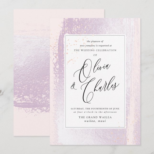 Shine, Blush Lilac Wasserfarbe+Imitate Metallic Einladung (Vorne/Hinten)