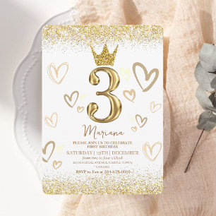 Shine Crown Gold Glitzer Girl Geburtstagsparty Einladung