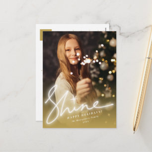 Shine Glow Handwriting Script Gold Ombre Foto Feiertagspostkarte