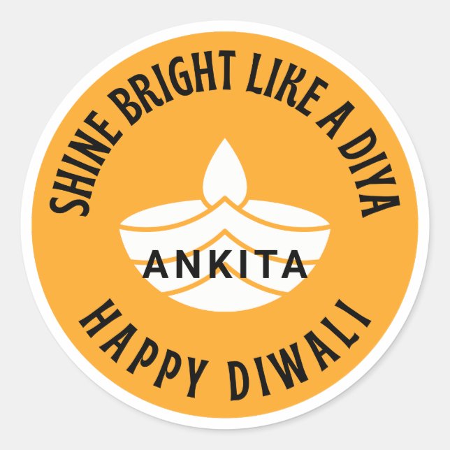 Shine hell wie ein Diya anpassbar Diwali Runder Aufkleber (Vorderseite)