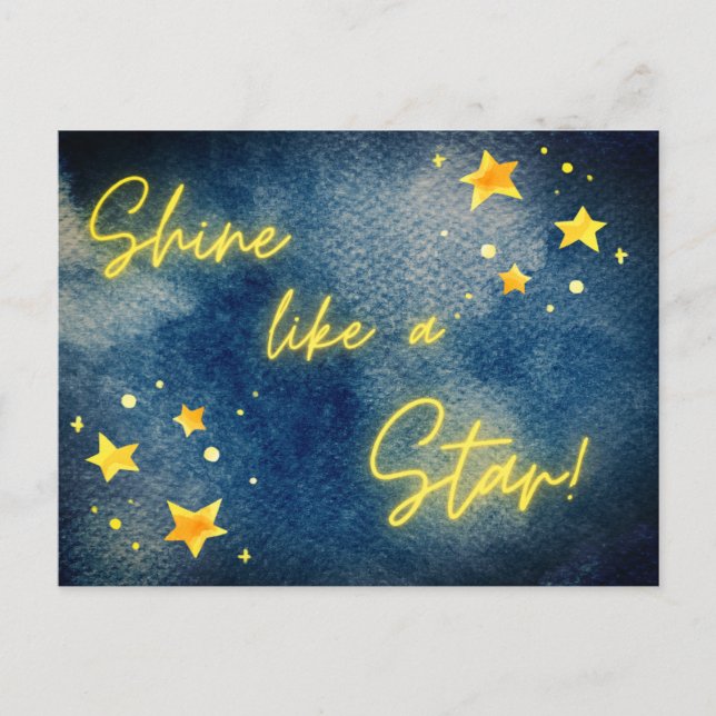Shine like Star Inspiration Wasserfarbe Blu Postkarte (Vorderseite)