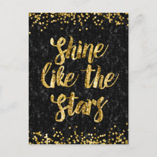 Shine like the Stars Black and Gold Glitzer Glam Postkarte
