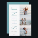 Shine on | Modern 3 Foto Collage Hanukkah Feiertagskarte<br><div class="desc">Ein elegantes und elegantes Hanukkah-Kartendesign mit drei Fotos,  die rechts in einem vertikalen Layout ausgerichtet sind. "Shine" erscheint neben Ihrem Foto in dezenter,  moderner Schrift. Personalisieren Sie mit Ihrem Familiennamen und dem individuellen Hanukkah Gruß unten für die perfekte Touch zu diesen cool minimalistischen 2021 Fotokarten.</div>