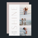 Shine on | Modern 3 Foto Collage Hanukkah Feiertagskarte<br><div class="desc">Ein elegantes und elegantes Hanukkah-Kartendesign mit drei Fotos,  die rechts in einem vertikalen Layout ausgerichtet sind. "Shine" erscheint neben Ihrem Foto in dezenter,  moderner Schrift. Personalisieren Sie mit Ihrem Familiennamen und dem individuellen Hanukkah Gruß unten für die perfekte Touch zu diesen cool minimalistischen 2021 Fotokarten.</div>