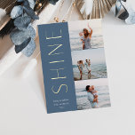Shine on | Modern 3 Foto Collage Hanukkah Folien Feiertagskarte<br><div class="desc">Ein elegantes und elegantes Hanukkah-Kartendesign mit drei Fotos,  die rechts in einem vertikalen Layout ausgerichtet sind. "Shine" erscheint neben Ihrem Foto im modernen Goldfolientyp. Personalisieren Sie mit Ihrem Familiennamen und dem individuellen Hanukkah Gruß unten für die perfekte Touch zu diesen cool minimalistischen Urlaubsfotokarten.</div>