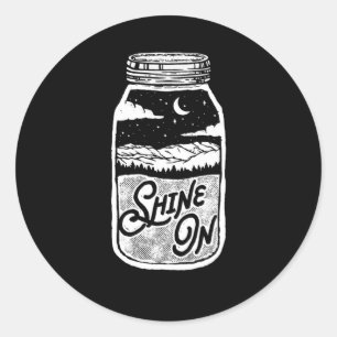 Shine on Moonshine Jar Moon Mountains Runder Aufkleber