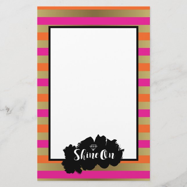 Shine on Pink Orange & Imitate Gold Metallic Strip Briefpapier (Vorderseite)