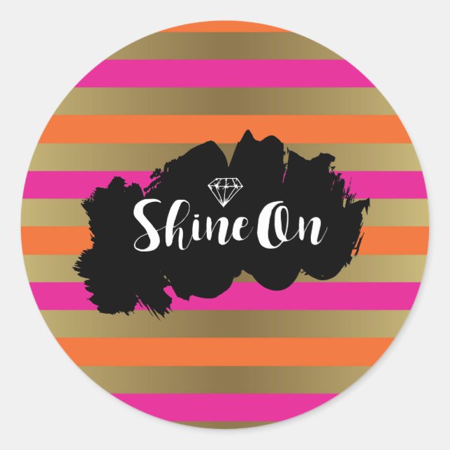 Shine on Pink Orange & Imitate Gold Metallic Strip Runder Aufkleber (Vorderseite)