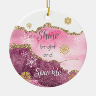 Shine Sparkasse Hot Pink Gold Glitzer Agate Keramik Ornament