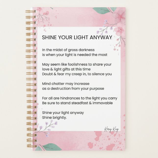 Shine your light Anyway Gedichte Planer (Vorderseite)