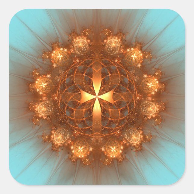 Shining Cross Mandala Quadratischer Aufkleber (Vorderseite)