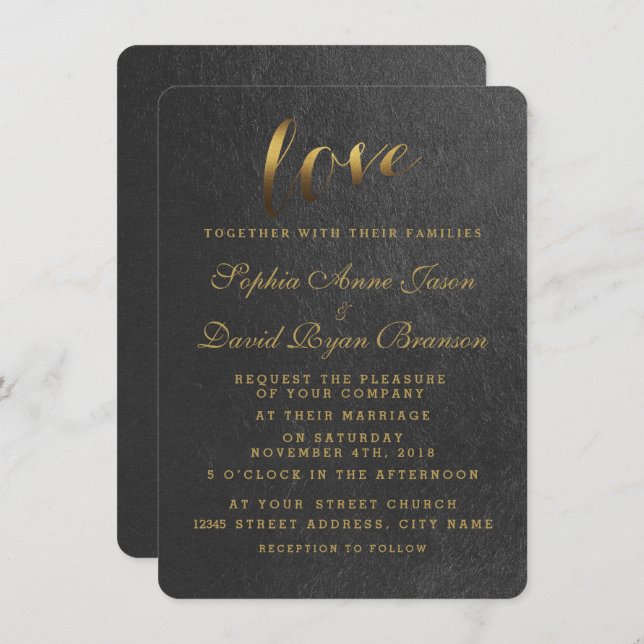 Shining Gold Foil Love Black Wedding Invitation (Devant / Derrière)
