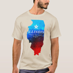 Shining Red Blue Glitzer Map Staat von Illinois T-Shirt