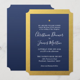 Shining Star Navy Gold Ticket Einladung Hochzeit