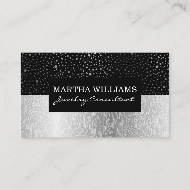 Shinny Dots Muster Schwarz | Silver Natural Patter Visitenkarte (Vorderseite)