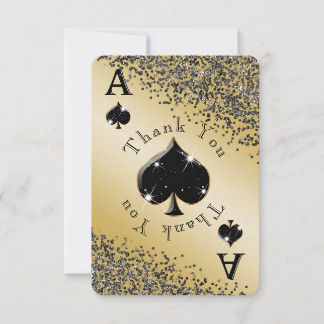 Shiny Ace Spades & Black Glitzer Vielen Dank Dankeskarte (Vorderseite)