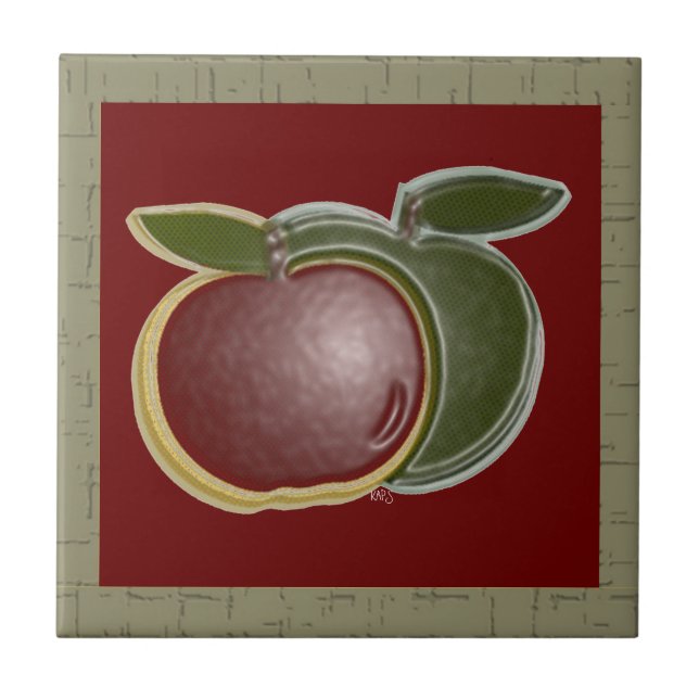 Shiny Äpfel 3D (Salbei/Cranberry) Fliese (Vorderseite)