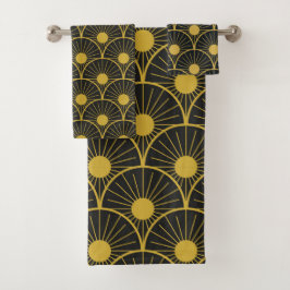 Shiny Art Deko Schwarz und Gold Badhandtuch Set