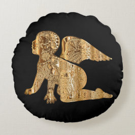 Shiny Baby Angel Wings Black Gold Angelic Rundes Kissen