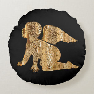 Shiny Baby Angel Wings Black Gold Angelic Rundes Kissen