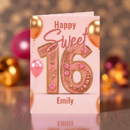 Shiny Balloons Glitzer Pink und Gold Sweet 16 Karte