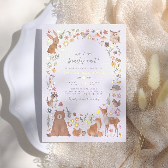 Shiny Bearly Wait Woodland Animals Baby Dusche Folieneinladung (Von Creator hochgeladen)