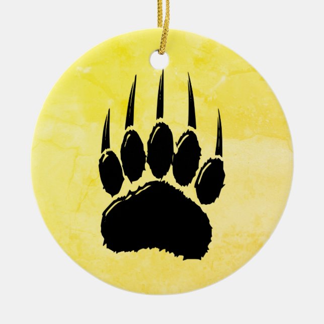 Shiny Black Bar Paw Print Keramik Ornament (Vorne)