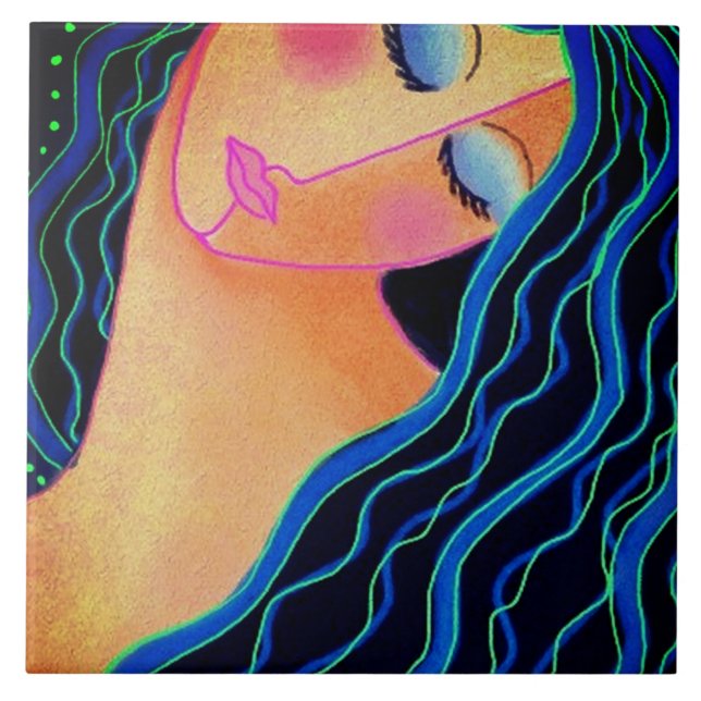 Shiny Black Hair Keramik Tile Fliese (Vorderseite)