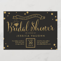 Shiny Bling Bridal Dusche Einladung - Black Gold