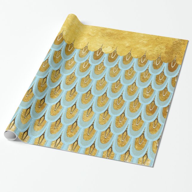 Shiny Blue Aquamarin Glitzer Mermaid Fischskalen Geschenkpapier (Ungerollt)