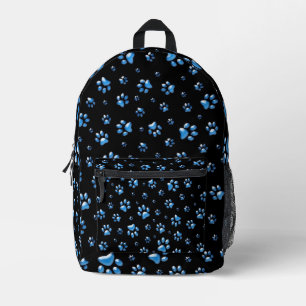 Shiny Blue Paws auf schwarzem Hintergrund Print Pa Bedruckter Rucksack