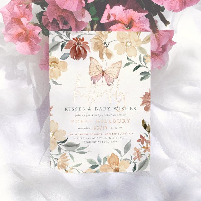 Shiny Butterfly Kisses & Wishings Girl Baby Shower Folieneinladung (Von Creator hochgeladen)
