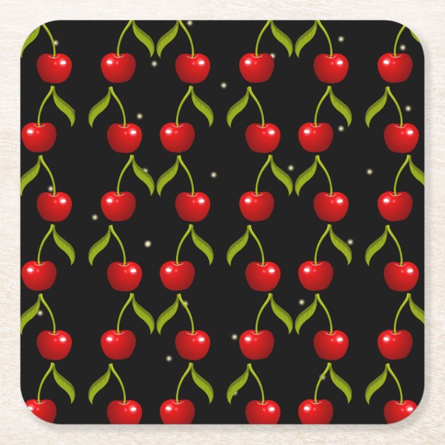 Shiny Cherries Pattern Rechteckiger Pappuntersetzer (Vorderseite)