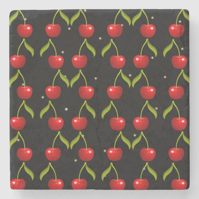 Shiny Cherries Pattern Steinuntersetzer (Vorderseite)