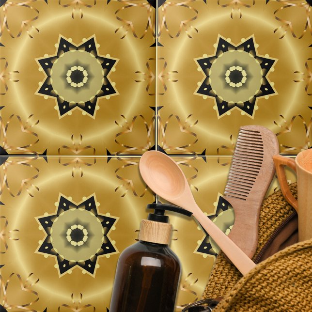 Shiny Chic Elegante Gold und Black Star Arabesque Fliese (Von Creator hochgeladen)