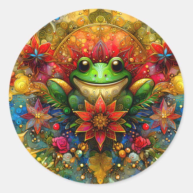 ~ SHINY Christmas FROG ~ Runder Aufkleber (Vorderseite)