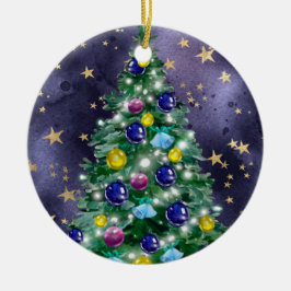 Shiny Christmas tree with bright colored baubles Keramik Ornament